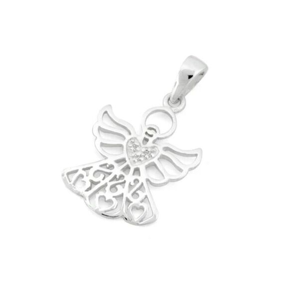 New Sterling Silver Angel Hearts CZ Necklace Pendant - Picture 1 of 3